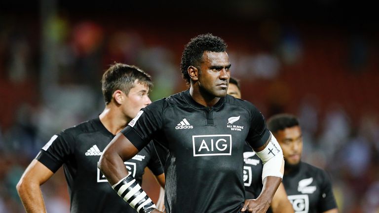 Joe Ravouvou of the All Blacks Sevens looks on during day one of the 2019 Hamilton Sevens at FMG Stadium on January 26, 2019 in Hamilton, New Zealand. 