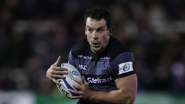 NEWCASTLE UPON TYNE, ENGLAND - DECEMBER 16: John Hardie of Newcastle Falcons drives forward with the ball during the Champions Cup match between Newcastle Falcons and Edinburgh Rugby at Kingston Park on December 16, 2018 in Newcastle upon Tyne, United Kingdom. (Photo by Ian MacNicol/Getty Images)