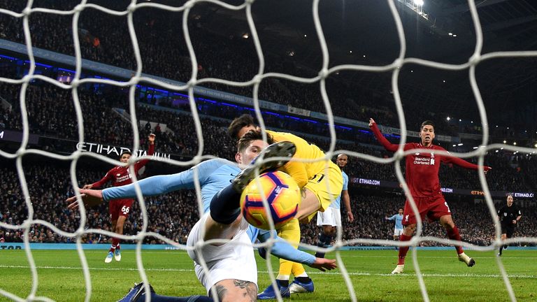 John Stones makes a goal line clearance