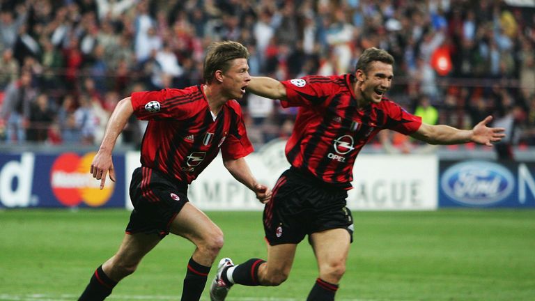 Jimmy Floyd Hasselbaink would have competed with Jon Dahl Tomasson (L) and Andriy Shevchenko (R) if he had joined AC Milan
