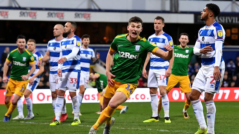 Jordan Storey celebrates scoring the second Preston goal