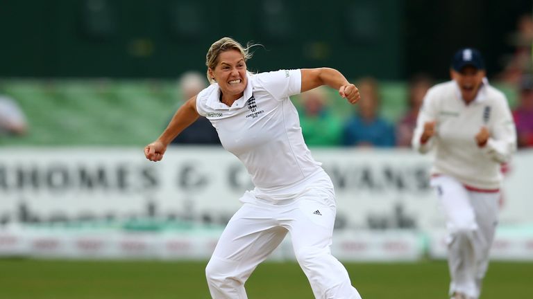 Katherine Brunt during day three of the Kia Women's Test of the Women's Ashes Series between England and Australia Women at The Spitfire Ground on August 13, 2015 in Canterbury, United Kingdom.  (Photo by Dan Mullan/Getty Images)