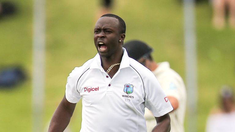 Kemar Roach during day two of the Test match series between New Zealand Blackcaps and the West Indies at Basin Reserve on December 2, 2017 in Wellington, New Zealand.