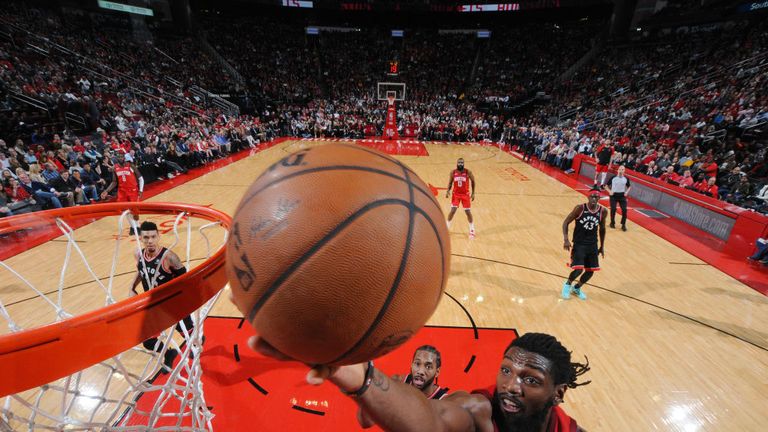Kenneth Faried #35 of the Houston Rockets drives to the basket during the game against the Toronto Raptors on January 25, 2019 at the Toyota Center in Houston, Texas
