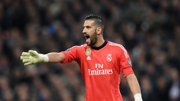 Kiko Casilla of Real Madrid shouts instructions during the UEFA Champions League group H match between Tottenham Hotspur and Real Madrid at Wembley Stadium on November 1, 2017 in London, United Kingdom. 