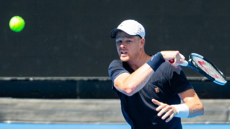 Britain's Kyle Edmund plays a forehand shot during a practice session in Melbourne on January 9, 2019, ahead of the Australian Open tennis tournament