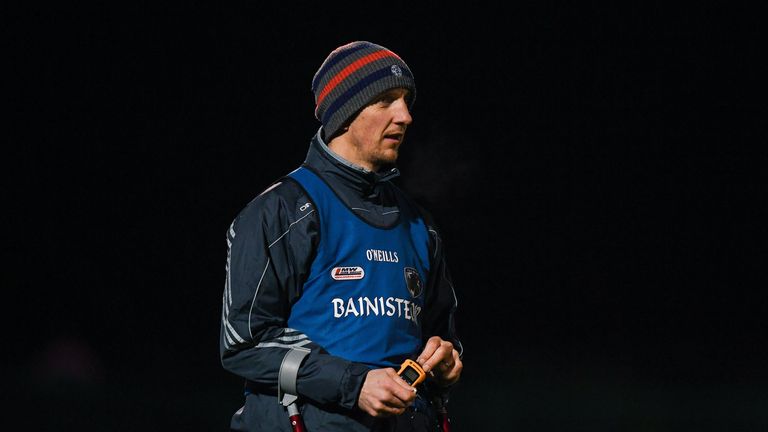 Sidelined: Laois manager John Sugrue was on crutches as he watched his side take on Wicklow in the O'Byrne Cup