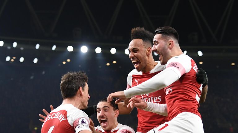 Laurent Koscielny celebrates scoring Arsenal's second goal