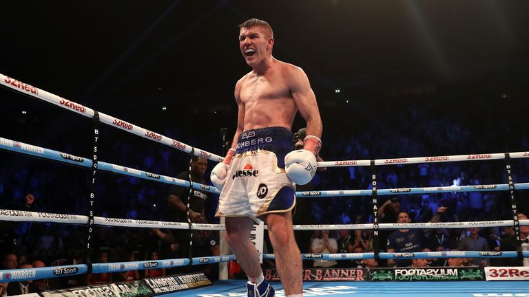 Liam Smith celebrates win at Manchester Arena