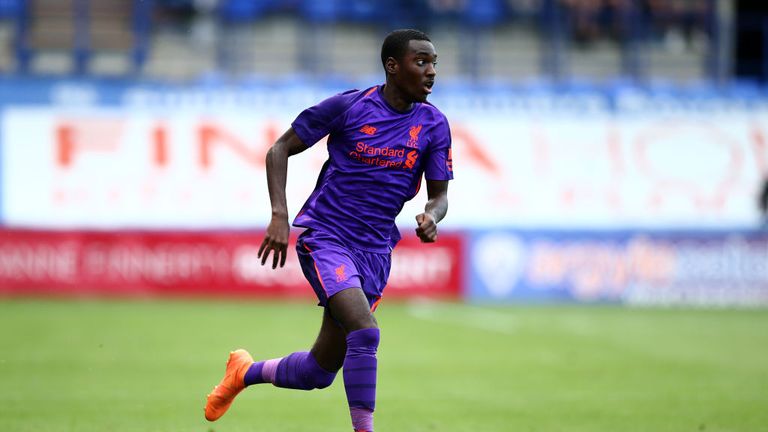 Rafa Camacho of Liverpool in action during a Pre-Season Friendly match between Tranmere Rovers and Liverpool at Prenton Park on July 11, 2018