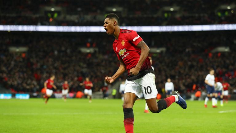 Marcus Rashford put United ahead just before half-time at Wembley