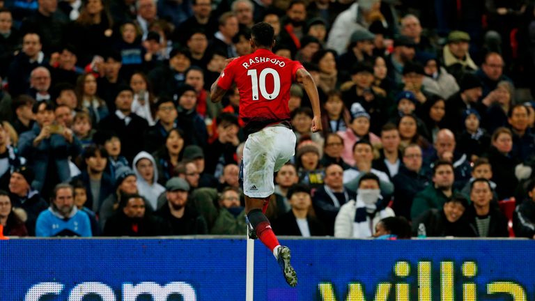 Marcus Rashford celebrates scoring for Manchester United