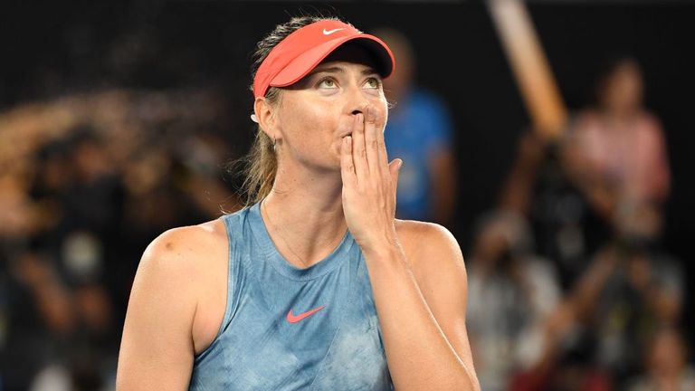 Maria Sharapova of Russia celebrates winning match point in her third round match against Caroline Wozniacki of Denmark during day five of the 2019 Australian Open at Melbourne Park on January 18, 2019 in Melbourne, Australia.