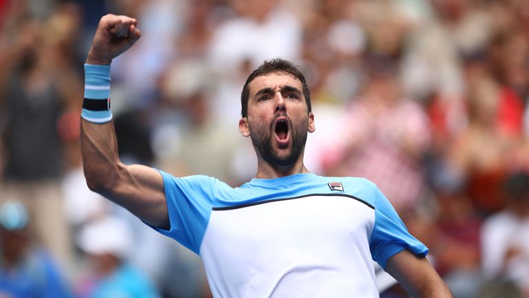 Marin Cilic of Croatia celebrates after winning match point in his second round match against Mackenzie Mcdonald of the United States during day three of the 2019 Australian Open at Melbourne Park on January 16, 2019 in Melbourne, Australia.