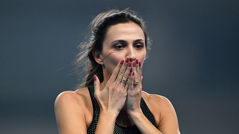 Mariya Lasitskene reacts after winning the women's high jump event of the IAAF Diamond League Shanghai athletics competition in May, 2018