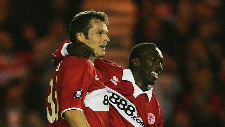 Jimmy Floyd Hasselbaink enjoyed playing with Mark Viduka (L)