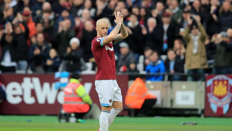 Marko Arnautovic acknowledges the home fans as he walks off the pitch