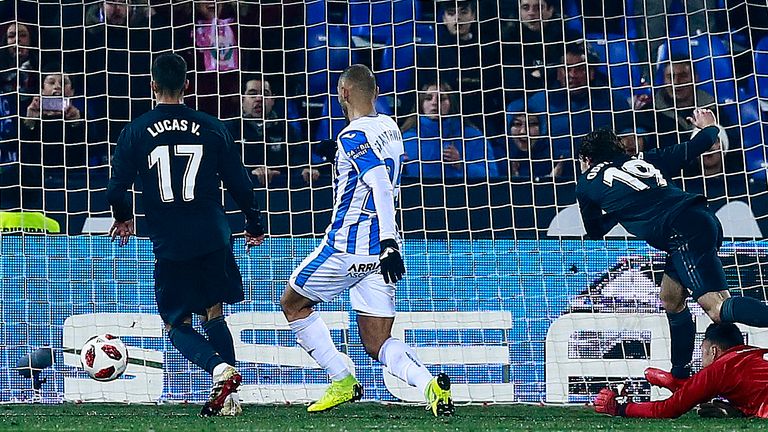 Martin Braithwaite fires Leganes in front in the second leg against Real Madrid