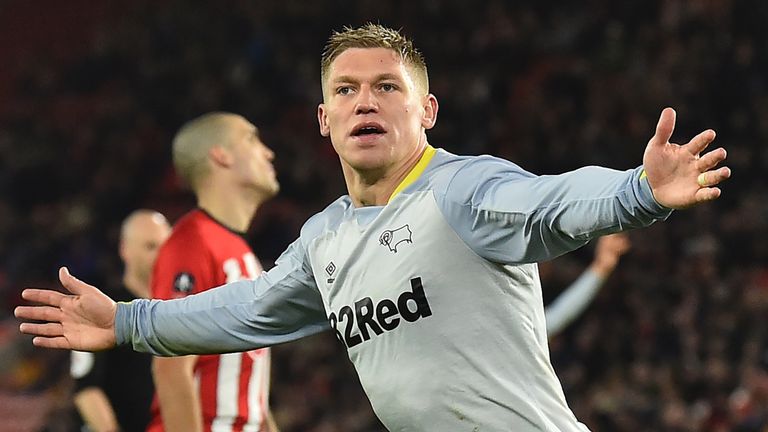 Martyn Waghorn celebrates scoring Derby's second goal against Southampton
