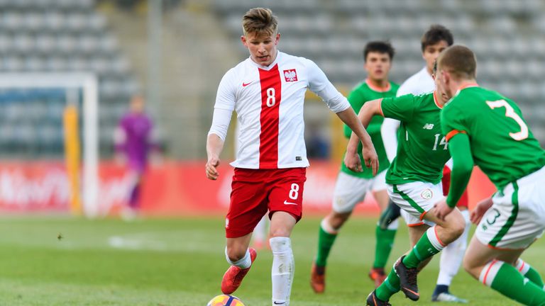 Mateusz Bogusz in action during UEFA Under-17 Championship Elite Round, Group 3 match against Republic of Ireland 