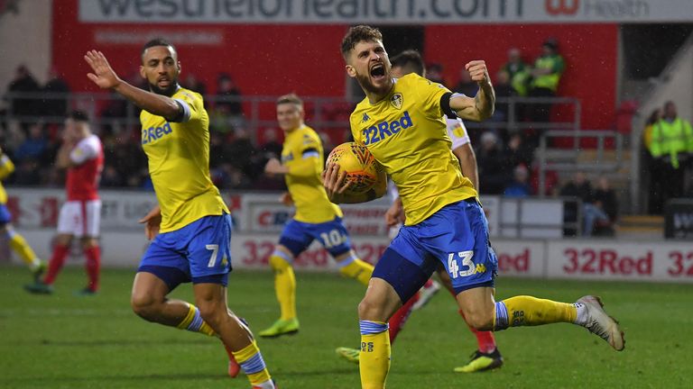 Leeds United's Mateusz Klich celebrates his team's first goal during the Sky Bet Championship match at the AESSEAL New York Stadium, Rotherham. PRESS ASSOCIATION Photo. Picture date: Saturday January 26, 2019