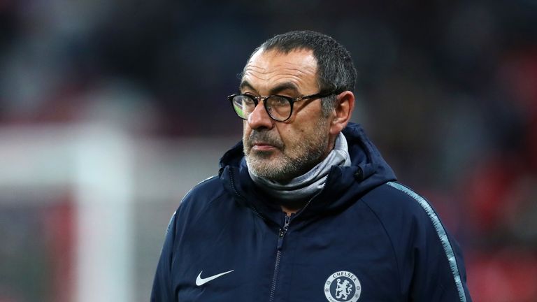 Maurizio Sarri during the Carabao Cup Semi-Final First Leg match between Tottenham Hotspur and Chelsea at Wembley Stadium on January 8, 2019 in London, England.