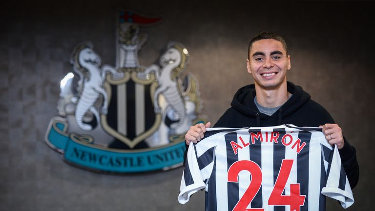 New signing Miguel Almiron poses for a photo at St.James&#39; Park