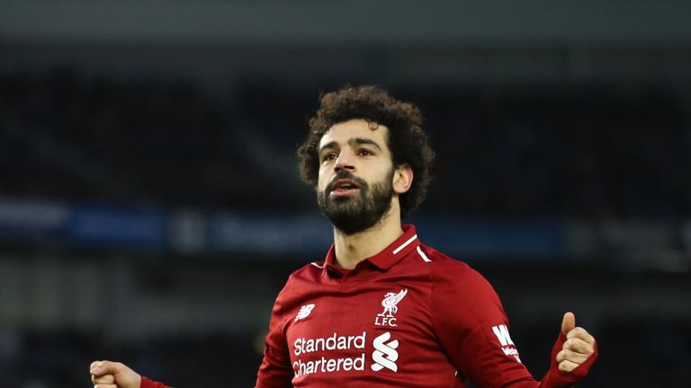 Mohamed Salah celebrates after putting Liverpool ahead from the spot
