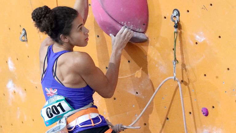 Great Britain's Molly Thompson-Smith climbs in the lead semi-finals during the IFSC Climbing World Cup at the Edinburgh International Climbing Arena, 24 September 2017