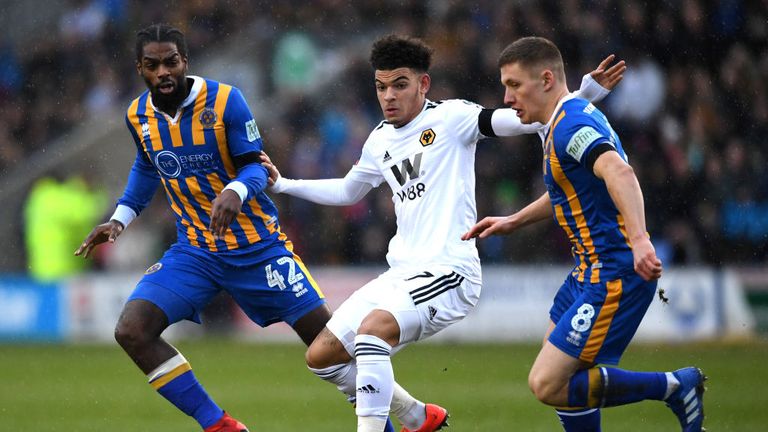  during the FA Cup Fourth Round match between Shrewsbury Town and Wolverhampton Wanderers at New Meadow on January 26, 2019 in Shrewsbury, United Kingdom.