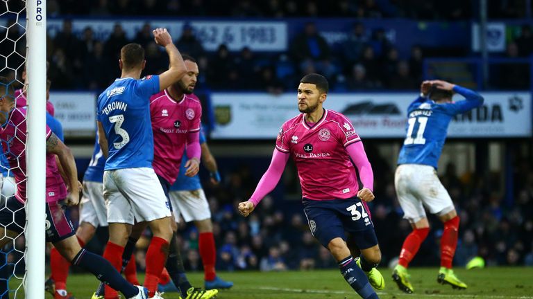 Nahki Wells of Queens Park Rangers celebrates after scoring his team's first goal during the FA Cup Fourth Round match between Portsmouth and Queens Park Rangers at Fratton Park on January 26, 2019 in Portsmouth, United Kingdom