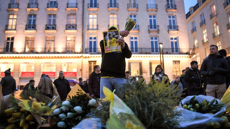 Fans of FC Nantes turn out for a vigil for missing footballer Emiliano Sala.