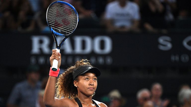 Japan's Naomi Osaka celebrates her victory against Destanee Aiava of Australia during their women's singles first round match at the Brisbane International tennis tournament in Brisbane on January 1, 2019. 