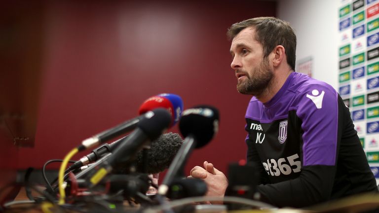 Stoke City's newly appointed manager Nathan Jones speaks to the media for the first time during a press conference at the bet365 Stadium