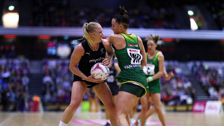  during the Vitality Netball International Series match between South Africa and New Zealand, as part of the Netball Quad Series at Copper Box Arena on January 20, 2019 in London, England.