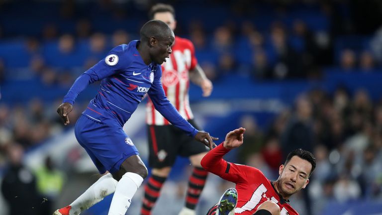 Chelsea's N'Golo Kante and Southampton's Maya Yoshida battle for the ball during the Premier League match at Stamford Bridge, London. PRESS ASSOCIATION Photo. Picture date: Wednesday January 2, 2019. See PA story SOCCER Chelsea. Photo credit should read: Adam Davy/PA Wire. RESTRICTIONS: EDITORIAL USE ONLY No use with unauthorised audio, video, data, fixture lists, club/league logos or "live" services. Online in-match use limited to 120 images, no video emulation. No use in betting, games or single club/league/player publications.