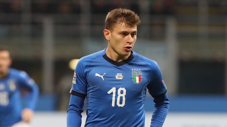 Nicolo Barella during the UEFA Nations League A group three match between Italy and Portugal at Stadio Giuseppe Meazza on November 17, 2018 in Milan, Italy.