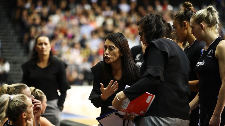 Noeline Taurua instructing her side during the Constellation Cup match between the Australia Diamonds and the New Zealand Silver Ferns on October 14, 2018 