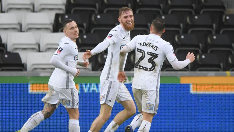  during the FA Cup Fourth Round match between Swansea City and Gillingham at Liberty Stadium on January 26, 2019 in Swansea, United Kingdom.