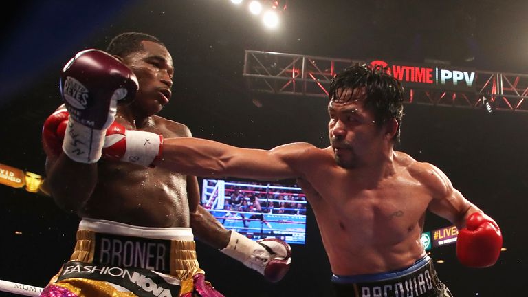 Manny Pacquiao (R) throws a right on Adrien Broner during the WBA welterweight championship at MGM Grand Garden Arena on January 19, 2019 in Las Vegas, Nevada. (Photo by Christian Petersen/Getty Images)