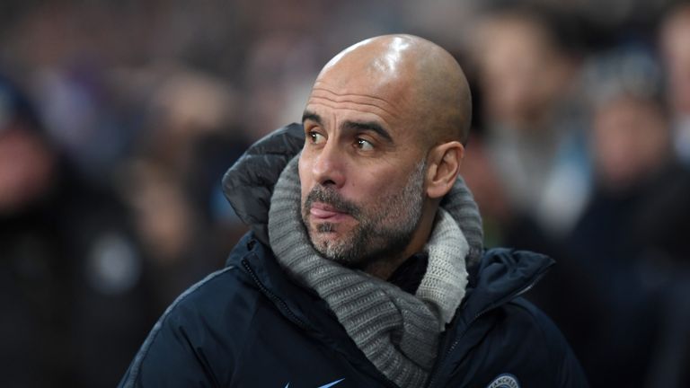 Pep Guardiola prior to kick-off at the Etihad Stadium