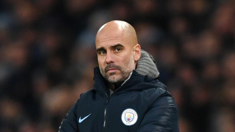 Pep Guardiola during the Premier League match between Manchester City and Liverpool FC at the Etihad Stadium on January 3, 2019 in Manchester, United Kingdom.