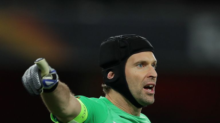 Petr Cech in action during the UEFA Europa League, Group E match between Arsenal and Sporting Lisbon at Emirates Stadium on November 08, 2018