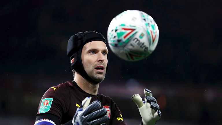 Petr Cech in action during the Carabao Cup, Fourth Round match between Arsenal and Blackpool at Emirates Stadium on October 31, 2018