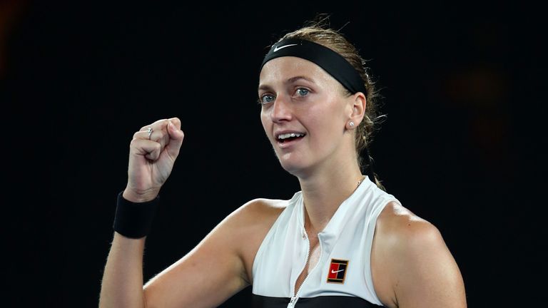 Petra Kvitova of the Czech Republic celebrates match point in her Women&#39;s Semi Final match against Danielle Collins of the United States during day 11 of the 2019 Australian Open at Melbourne Park on January 24, 2019 in Melbourne, Australia. 