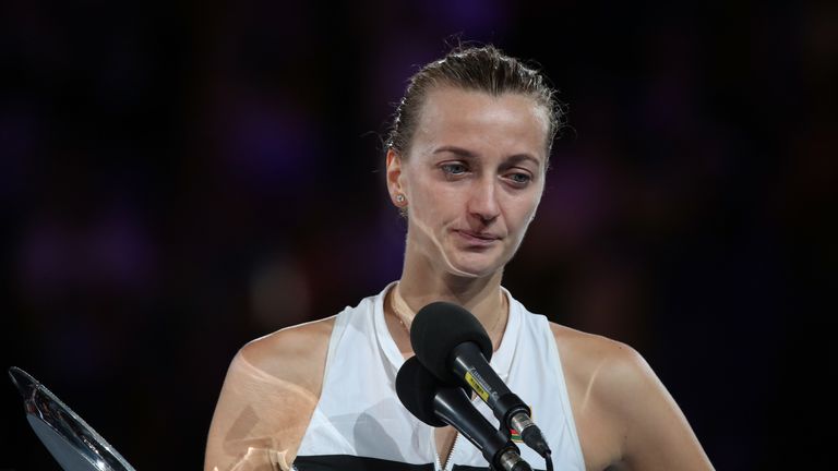 Petra Kvitova was emotional as she spoke to the Rod Laver Arena crowd following the final