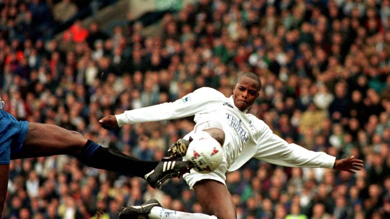 Phil Masinga in action for Leeds United
