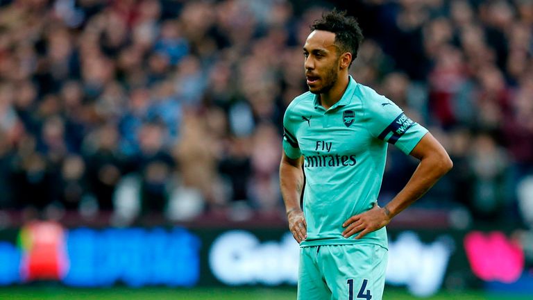 Pierre-Emerick Aubameyang reflects with Arsenal losing 1-0 to West Ham