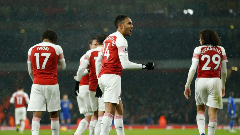 Pierre-Emerick Aubameyang celebrates after scoring from the penalty spot