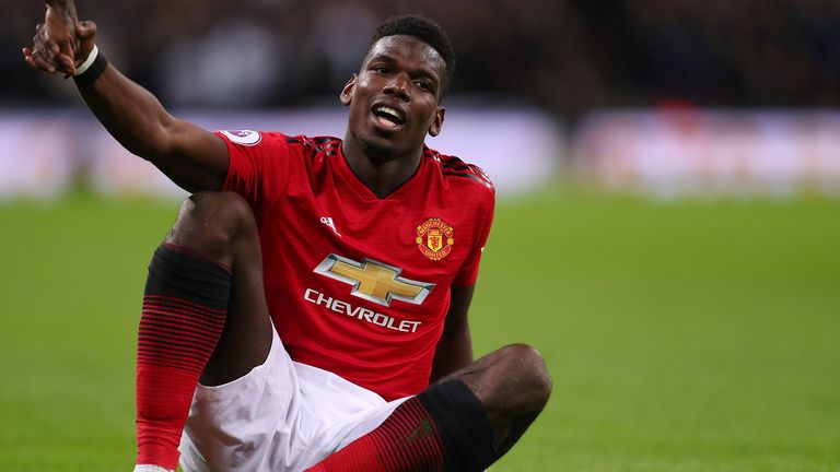 Paul Pogba of Manchester United during the Premier League match between Tottenham Hotspur and Manchester United at Wembley Stadium on January 13, 2019 in London, United Kingdom.